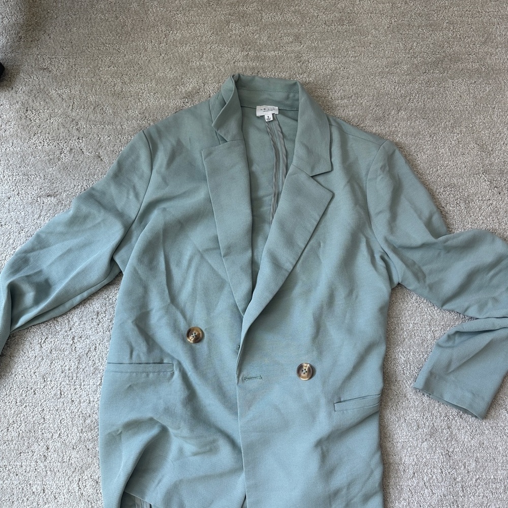 Double-Breasted Light Blue Blazer